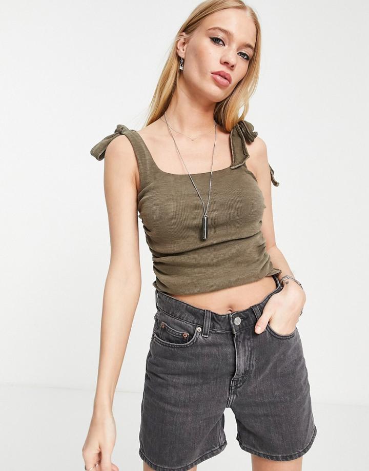 Free People Boulevard Washed Rib Crop Top In Khaki-green