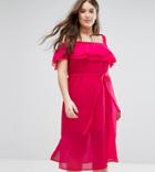 New Look Curve Cold Shoulder Layered Midi Dress - Pink