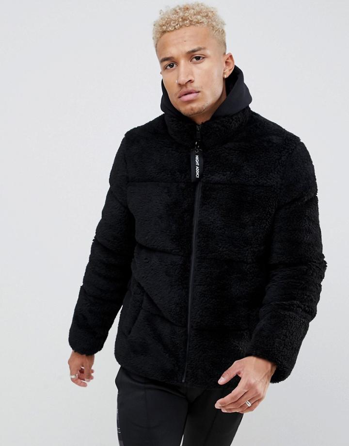 Night Addict Borg Puffer Jacket - Black