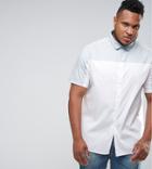 Asos Plus Slim Cut And Sew Shirt With Pale Green Panel - White