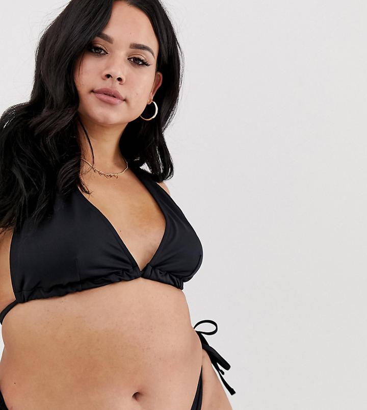 Asos Design Curve Recycled Triangle Bikini Top In Black - Black