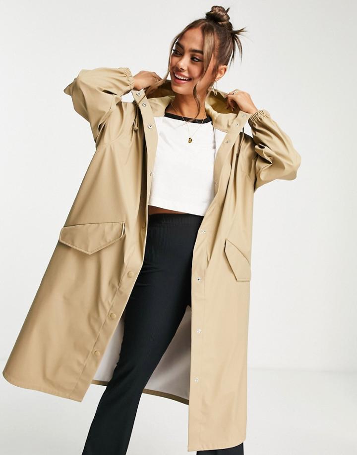Asos Design Rubberized Rain Parka In Stone-green
