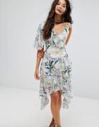 Miss Selfridge Tropical Asymetric Midi Dress - Multi