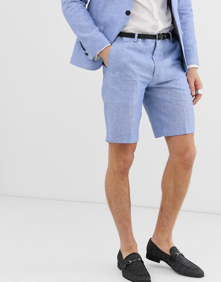 Twisted Tailor Super Skinny Suit Shorts In Blue Linen - Blue