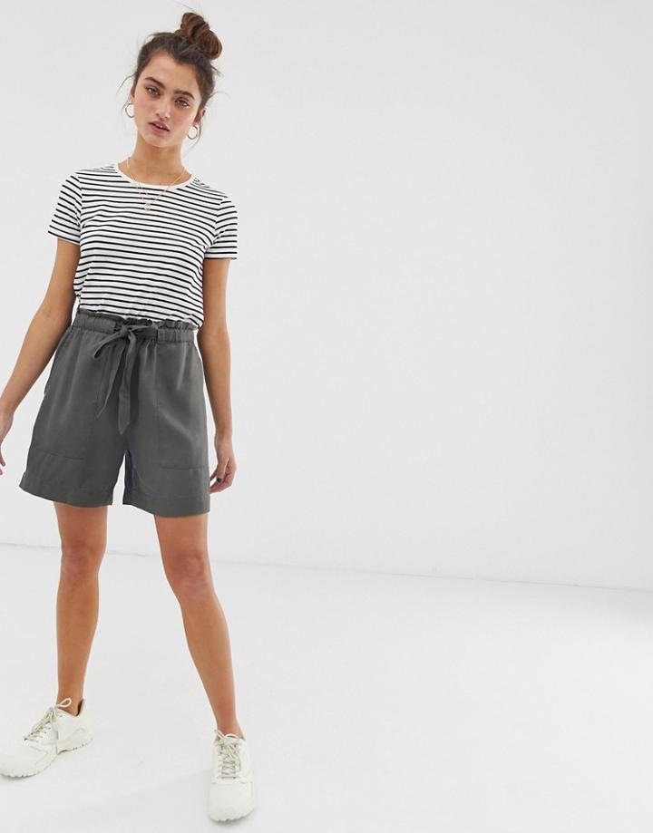 Only Tie Waist Utility Short-gray