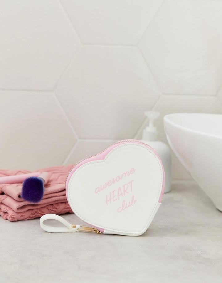 Monki Heart Shape Pouch In White With Pink Slogan - White