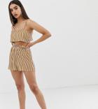 Prettylittlething Two-piece Beach Shorts With Gathered Waist In Mustard Stripe - Yellow