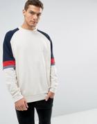 Asos Oversized Sweatshirt With Color Blocked Raglan Sleeves - Beige
