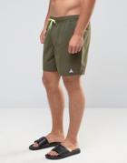 Asos Swim Shorts In Khaki With Triangle Logo Print Mid Length - Green