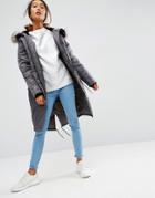 Asos Luxe Parka With Ma1 Detail - Gray