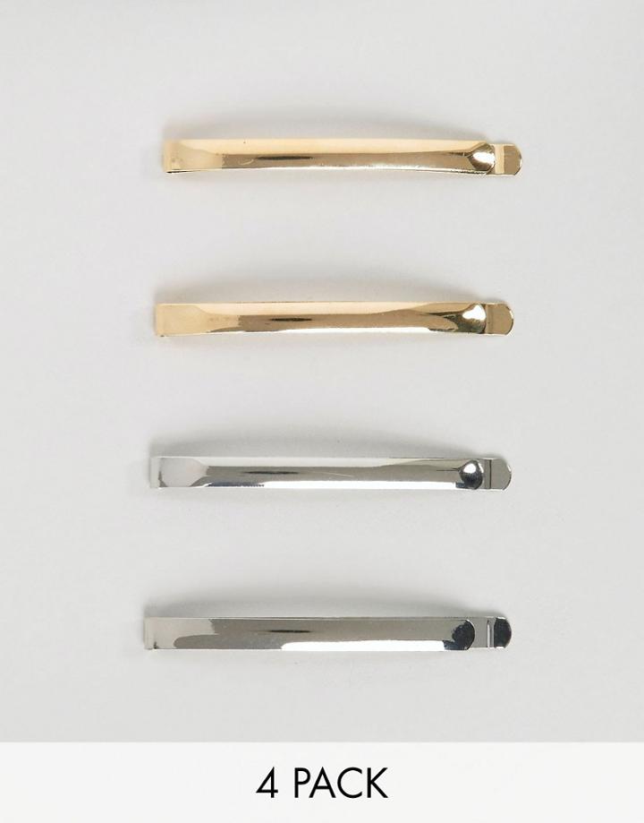 Asos Pack 4 Sleek Gold & Silver Hair Slides - Multi