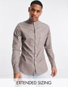 Asos Design Slim Fit Oxford Shirt With Grandad Collar In Taupe-brown
