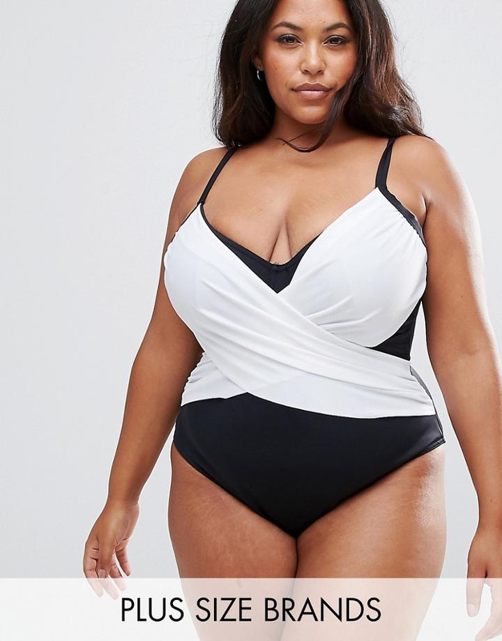 Asos Curve Supportive Mono Wrap Front Panel Swimsuit - Purple