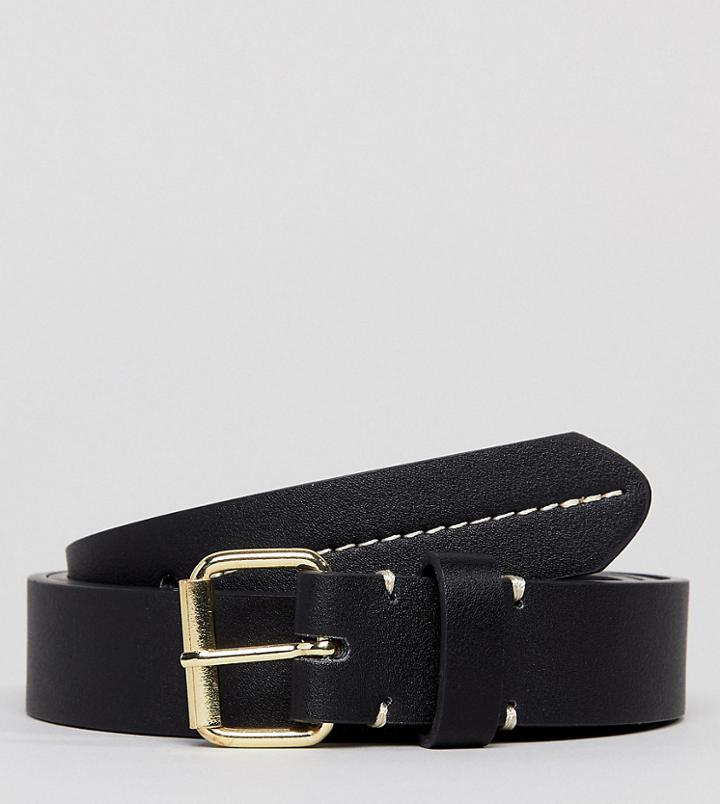 Asos Plus Smart Slim Faux Leather Belt In Black With Contrast Stitch Detail - Black