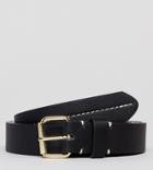Asos Plus Smart Slim Faux Leather Belt In Black With Contrast Stitch Detail - Black
