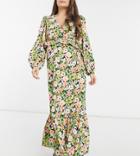 Asos Design Maternity Wrap Front Maxi Dress In Rose Bloom Print-multi