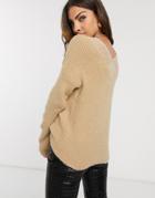 Vila Oversized Sweater With Lace Back Detail-neutral