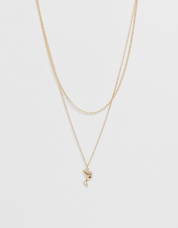 Asos Design Pharaoh Pendant Neckchain In Gold Tone - Gold