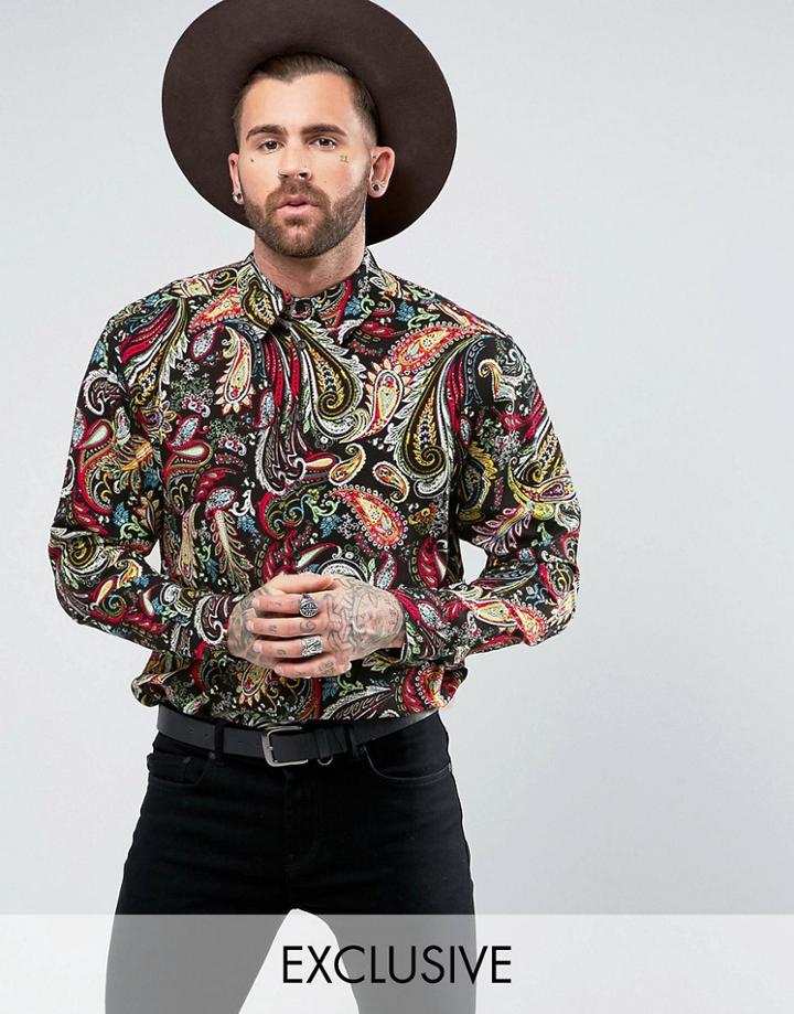 Reclaimed Vintage Inspired Festival Shirt In Reg Fit - Black