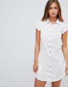 Gilli Shirt Dress With Drawstring Waist - White