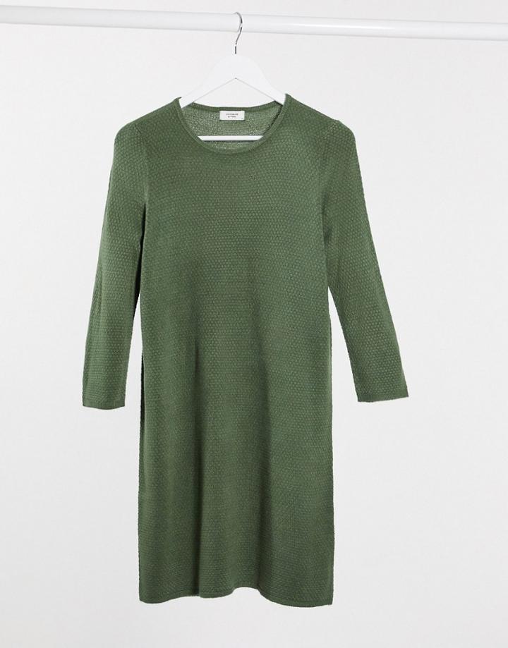Jdy 3/4 Sleeve Knitted Midi Sweater Dress In Dark Green