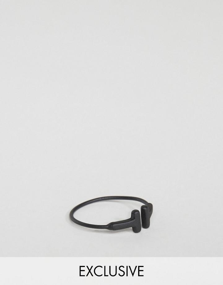 Designb Matte Black T-bar Ring In Black - Black