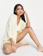 4th & Reckless Jane Oversized Beach Shirt With Pocket Detail In Cream - Part Of A Set-white