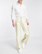 Asos Design Smart Flared Pants With Pastel Green Abstract Stripe-white