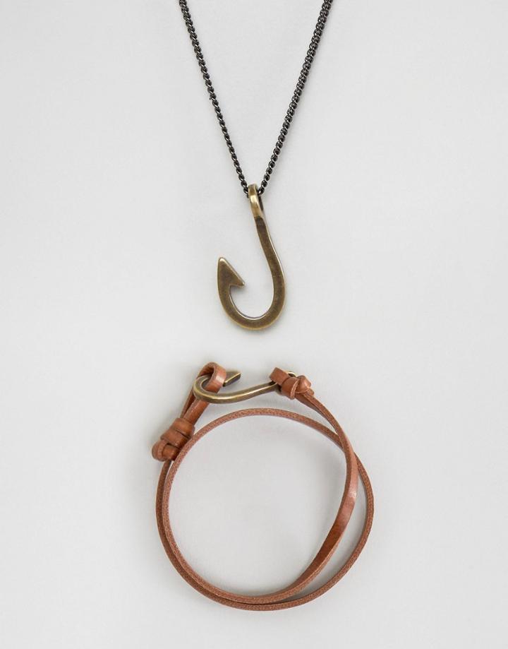 Asos Necklace And Bracelet Set With Hook Design - Brown