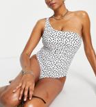 Ivory Rose Fuller Bust One Shoulder Swimsuit In White Polka Dot-multi