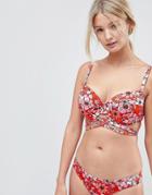 Asos Fuller Bust Selena Floral Print Strappy Bikini Top Dd-g - Multi