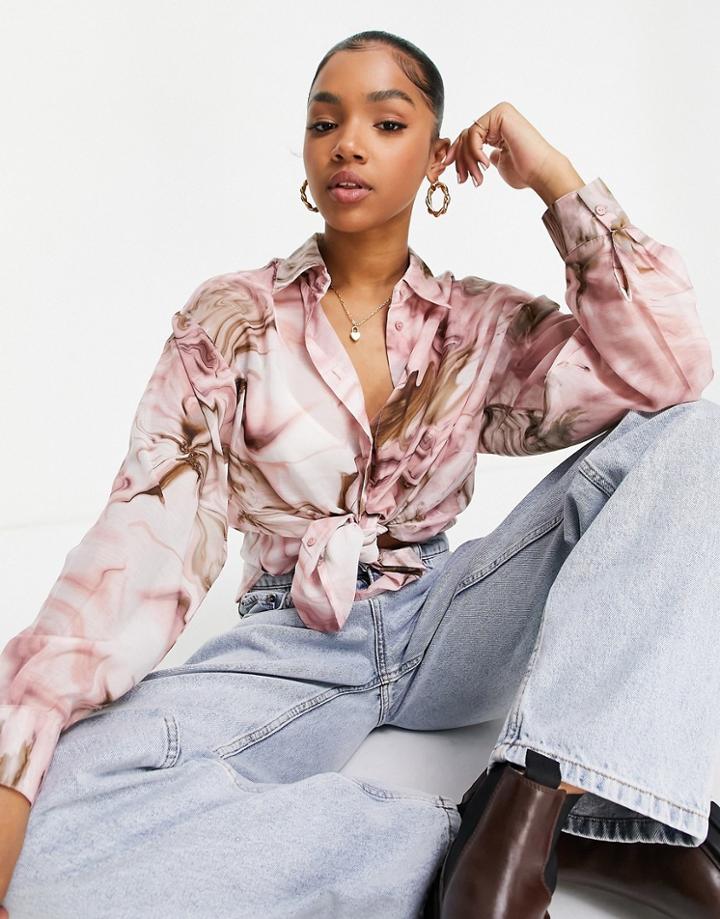 Stradivarius Shirt In Pink Wave Print