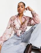 Stradivarius Shirt In Pink Wave Print