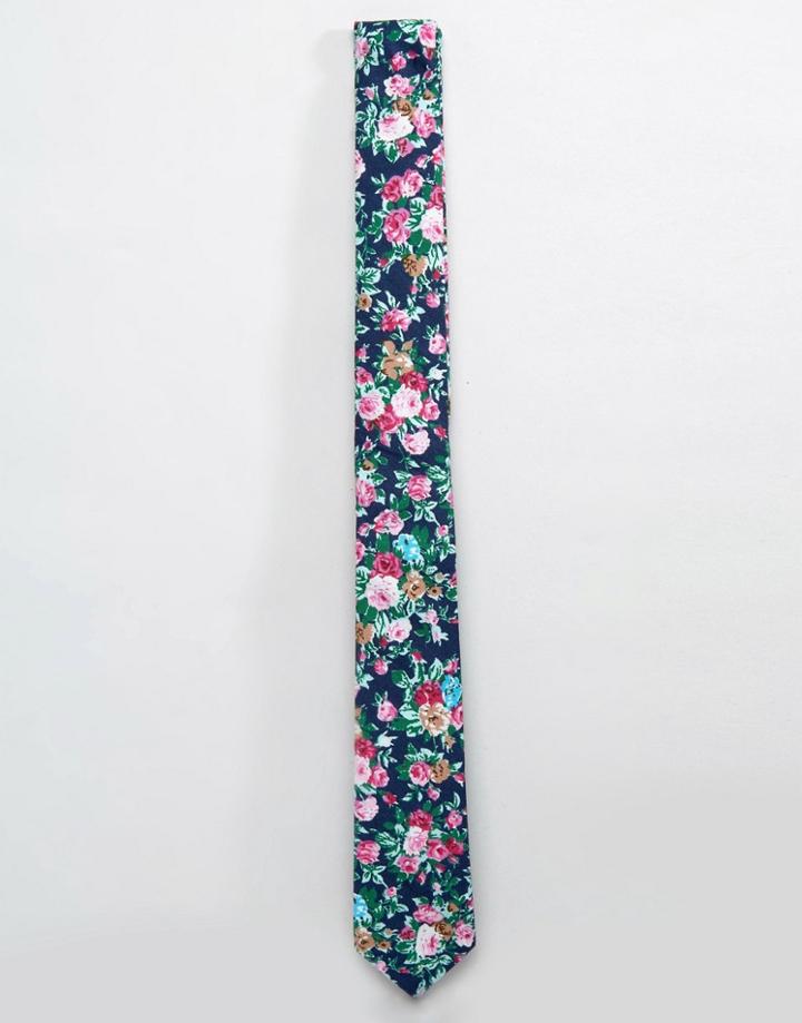 Asos Floral Tie In Navy - Navy