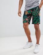Asos Design Slim Shorts In Abstract Pineapple Palm Print - Pink