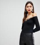 Asos Tall Off Shoulder Top With Caging Detail And Long Sleeves - Black
