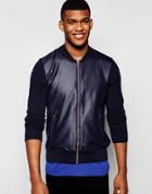 Boss Orange Bomber Jacket With Knitted Sleeves - Navy