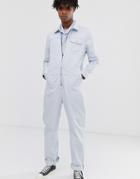 M.c.overalls Polycotton Collared Zip Overall In Light Blue - Blue