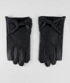 Asos Design Leather Bow Gloves With Touch Screen - Black