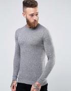 Asos Crew Neck Sweater In Gray Cotton In Muscle Fit - Gray
