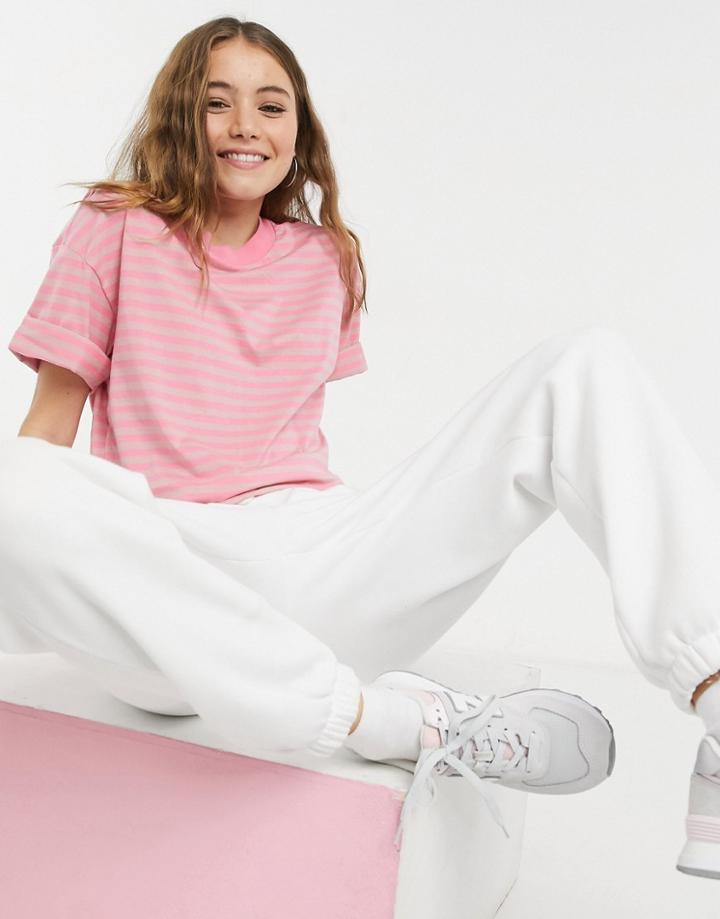 Monki Barka Organic Cotton T-shirt In Pink Stripe