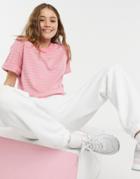 Monki Barka Organic Cotton T-shirt In Pink Stripe