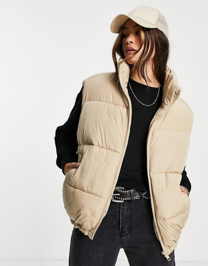 Topshop Oversized Sleeveless Puffer Vest In Off White
