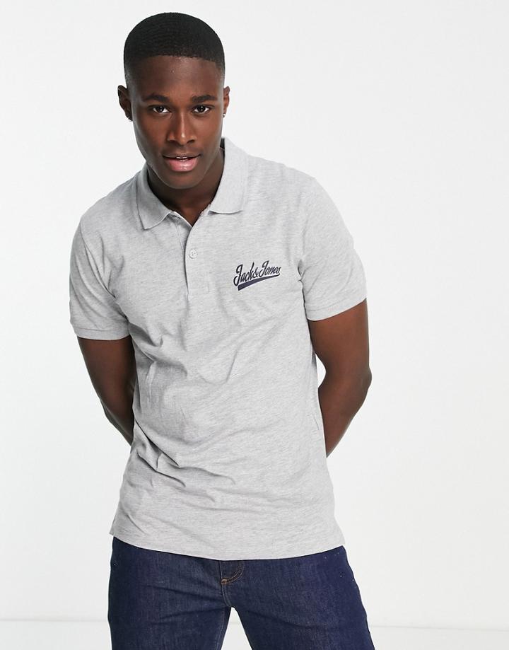 Jack & Jones Logo Polo In Light Gray-grey