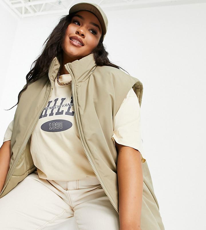 Asos Design Curve Oversized Puffer Vest In Stone - Black