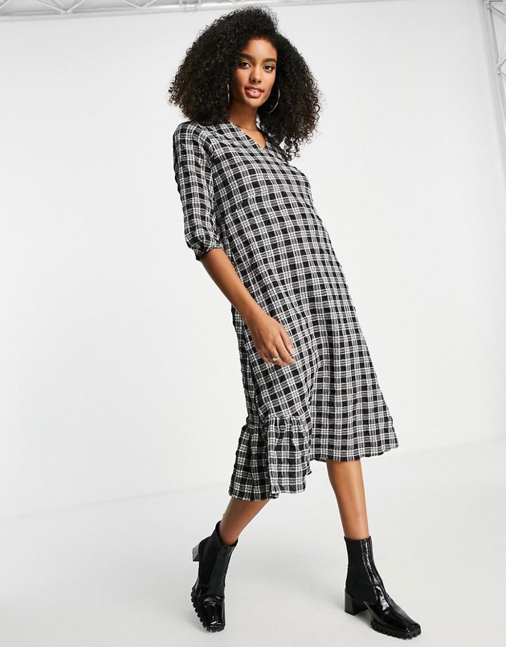 Trendyol Midi Smock Dress In Gray Check-grey