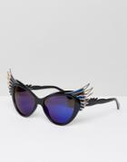 Jeepers Peepers Blue Lens Winged Sunglasses - Black