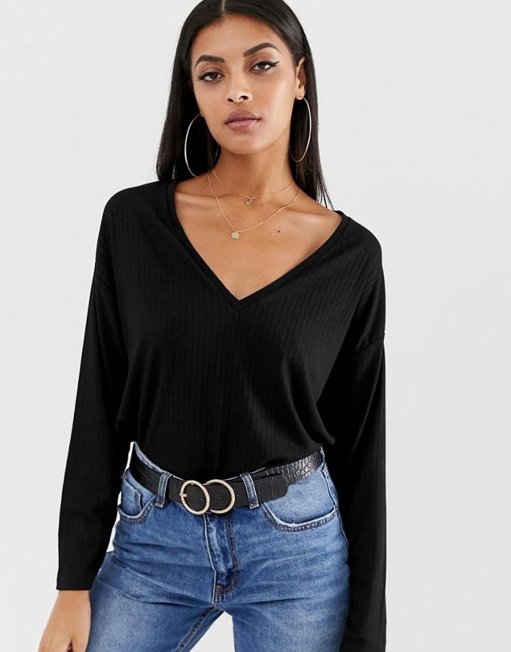 Asos Design Oversized Tunic With V-neck In Black - Black