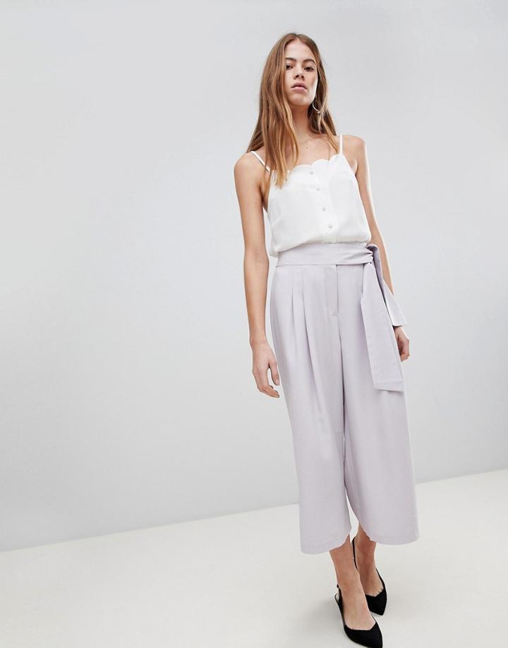 Asos Design Self Tie Pleat Culottes - Purple
