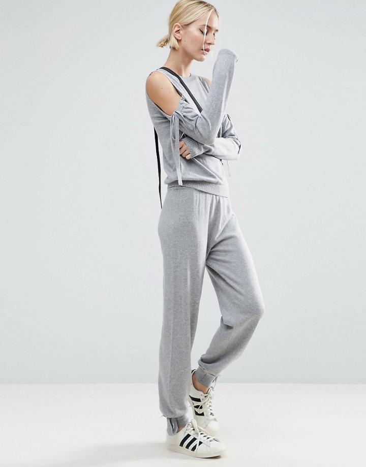 Asos Knit Joggers With Tie Detail In Cashmere Mix Co-ord - Gray
